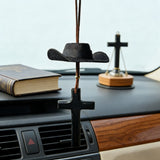 Cowboy Hat & Cross Car Charm: Faith Meets Western Spirit