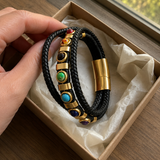 Double Layer Braided Leather 7 Chakra Natural Healing Stone Bracelet - product view