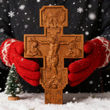Hand-Carved Beechwood Religious Cross: A Sacred Artistic Testament to Christian Faith