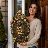 The Holy Family Sacred Hearts Triptych - Hand-Painted Wood Carving