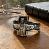 S925K Silver Jesus Guardian Cross Sacred Heart of Jesus Ring
