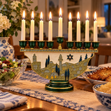 Jerusalem Skyline Hanukkah Menorah – Cloisonné Enamel Judaica Candle Holder