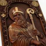 Bgcopper Saint Patrick Wood Carved Icon Religious Gift Wall Hanging Art Work