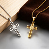 Modern Cable Wire Inlay Cross Pendant Necklace