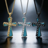 Natural Turquoise Stainless Steel Cross Necklace | Hip-Hop Christian Jewelry