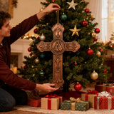 Wooden crucifix of the Virgin, Virgin Mary, Baby Jesus, religious wooden icon, wall crucifix, wall decoration