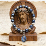 Our Lady of Mary Pendant Royal Blue Pearl Rosary Bracelet: A Wrist-Worn Reminder of Grace - product view