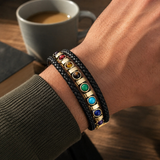 Double Layer Braided Leather 7 Chakra Natural Healing Stone Bracelet - design detail