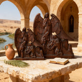 Hand-Carved Holy Family & Guardian Angel Solid Wood Statue: A Faith Artwork Anchoring Divine Blessings for Your Home