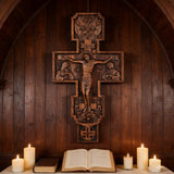 Eastern Orthodox Crucifixion Cross Wall Decor - Faith & Redemption Theme Wooden Carved Wall Hanging