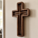 Hand-Carved Star of Bethlehem Wooden Cross – Christian Wall Decor & Faith Gift