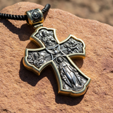 Holy Family of Mary Sacred Heart of Jesus IHS Double-Sided S925 Sterling Silver Cross - product view