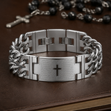 Men’s Stainless Steel Lord’s Prayer Cross Bracelet – Double-Row Chain