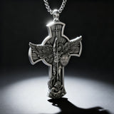 Titanium Steel and S925K Archangel St. Michael Necklace - size and finish detail