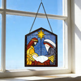 Nativity Scene Stained Glass Suncatcher: The Holy Family in Radiant Light