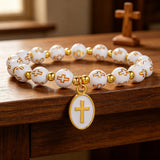 Cross Charm Beaded Stretch Bracelet – Faith, Hope & Timeless Devotion