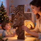 Handcrafted Beechwood Cross: Jesus with the Crown of Thorns