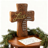 Ornate "Love" "Faith" "Hope" Wooden Cross, Solid Wood Cross