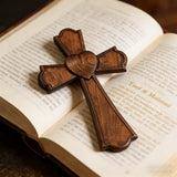 Eternal Heart Hand-Carved Wood Cross: Faith Woven with Love