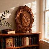 Our Lady & Child Wooden Plaque: A Christian Symbol of Mary’s Love & Christ’s Humble Birth
