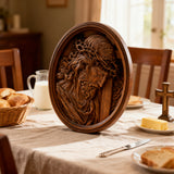 "Jesus with the Crown of Thorns" Beechwood Carved Icon | A Concrete Testimony of Redemption - size and finish detail