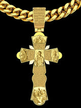 Gold-Plated Copper Crucifix Pendant with Jesus Christ and Religious Figures - BGCOPPER