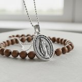 S925K Silver Miracle Medal English Version Inscription Necklace