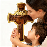 Sacred Thorn Crown Wooden Cross ✝️ | Hand-Carved Beechwood Crucifix with Crown of Thorns