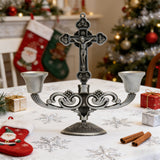 Vintage Jesus Cross Candelabra: Faith Woven into Warm Glow