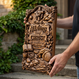 "I Can Do All Things" Wood Carving - Sacred Heart & Empty Tomb Scripture Decor - A Gift of Strength & Faith