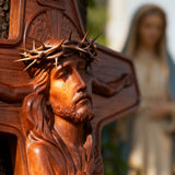 šÆļø Joan of Arc Cross Wood Carving ā Our Lady of Sorrows / Crucifix