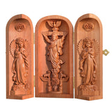 Hand-carved Portable Church - Mini Christian Ascension scene Triptych Altar - BGCOPPER