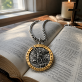 Two-Tone St. Michael Archangel Protection Medal Stainless Steel Necklace - product view