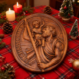 St.Christopher Christian Wood Carving Plaque/The patron saint of travelers