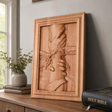 God's Redeeming Hand Beech Wood Carving Wall Decoration - side view
