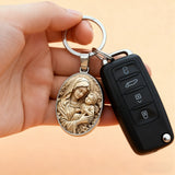 Madonna & Child Oval Alloy Glass Keychain