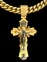 Gold-Plated Copper Crucifix Pendant with Jesus Christ and Religious Figures - BGCOPPER