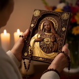 Immaculate Heart of Mary Hand-Carved Beech Wood Sculpture | Sacred Home Altar Ornament