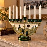 Jerusalem Skyline Hanukkah Menorah – Cloisonné Enamel Judaica Candle Holder
