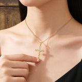 Zircon-Encrusted Jesus Cross Necklace: Faith Worn with Grace