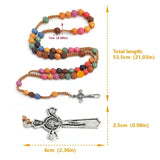 Catholic Colorful Rose Rosary Necklace – Prayer Beads with Crucifix