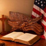 Eagle & Flag Wood Wall Plaque - Handcrafted American Heritage Tribute