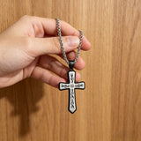 Tribal Flame Engraved Cross Pendant Necklace