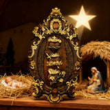 Holzfarbe Drei Heilige Herzen der Heiligen Familie Wandbehang Kunstwerk Personalisiertes religiöses Geschenk