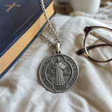S925 Sliver Saint Benedict Medallion Ward Off Evil Necklace