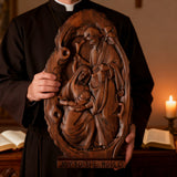 Natural Beechwood Nativity Scene Wooden Carved Plaque Tabletop Arrangement