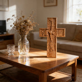BGCOPPER Savior Jesus Cross - Carved from Natural Wood