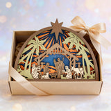 3D Layered Wooden Nativity Scene with LED Lights | Christmas Decor