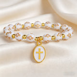 Cross Charm Beaded Stretch Bracelet – Faith, Hope & Timeless Devotion
