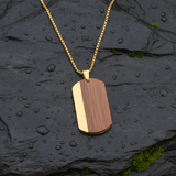 Stainless Steel & Wood Dog Tag Necklace – Nature, Strength & Minimalist Elegance